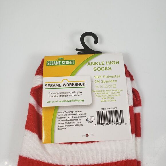 Sesame Street Elmo Face Red White Strip Ankle High Socks Woman 9-11 - Picture 6 of 12
